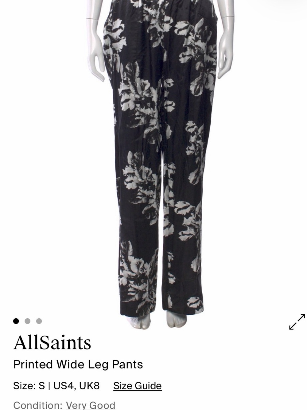AllSaints Black & White Floral Wide Leg Pants